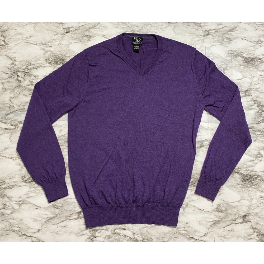 Jos. A. Bank Traveler's Collection 100% Merino Wool Men's Sweater Size L Purple‎